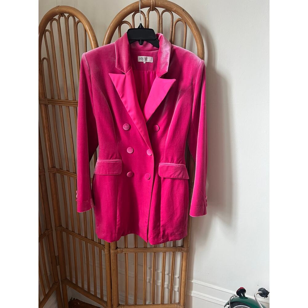 HOUSE OF CB Pink Velvet Blazer Dress - Size M
